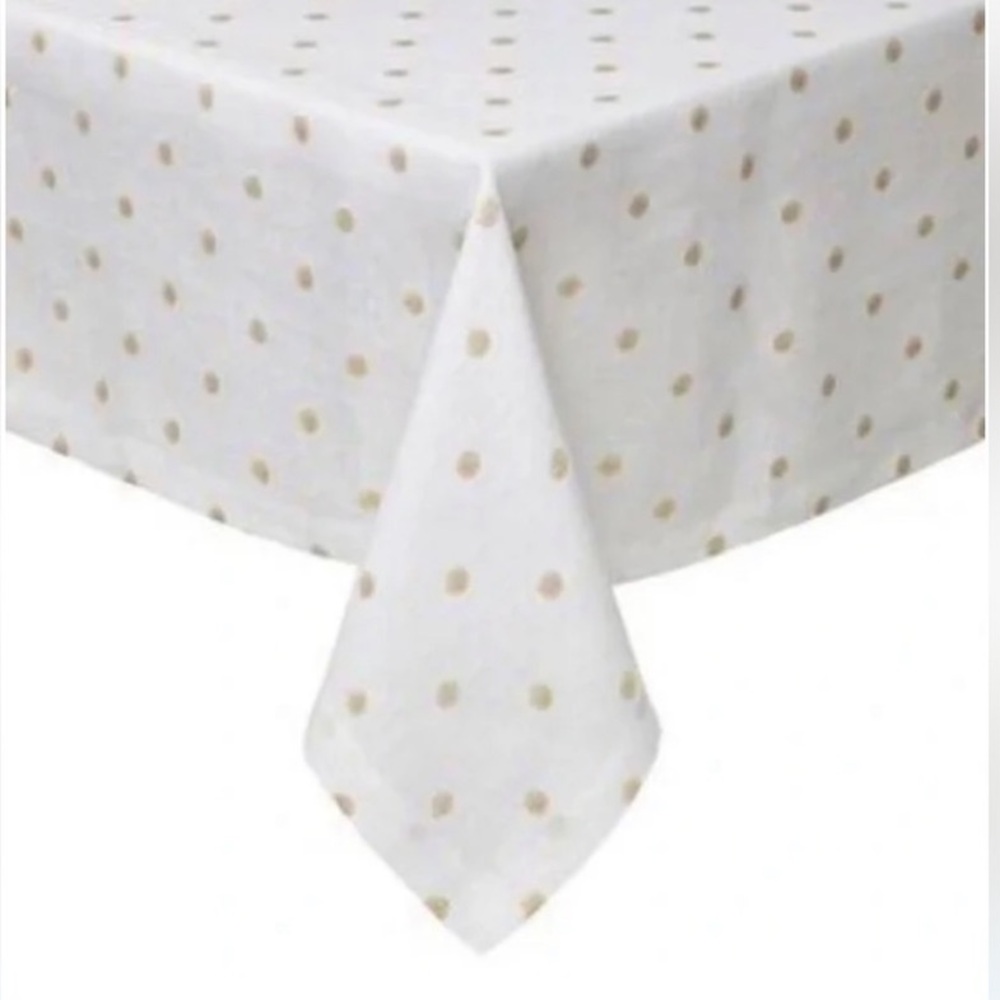 Kate Spade Tablecloth White khaki/tan polkadot, cotton rectangle 60”X100”